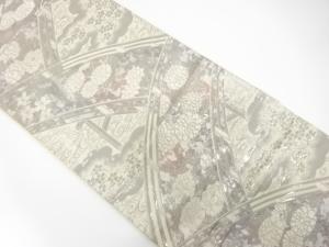 プラチナ二重箔　橋に菊模様織り出し　袋帯